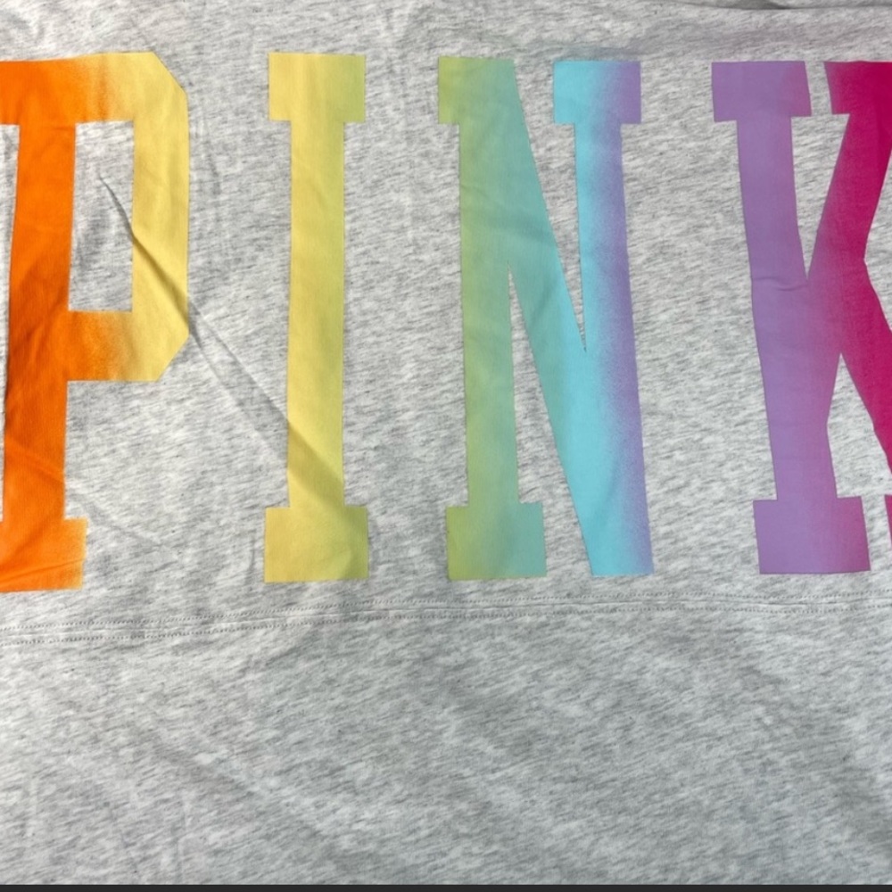 💗VS PINK NEON GREY RAINBOW OMBRE VARSITY SHORT SLEEVE CREW TEE - Picture 7 of 9